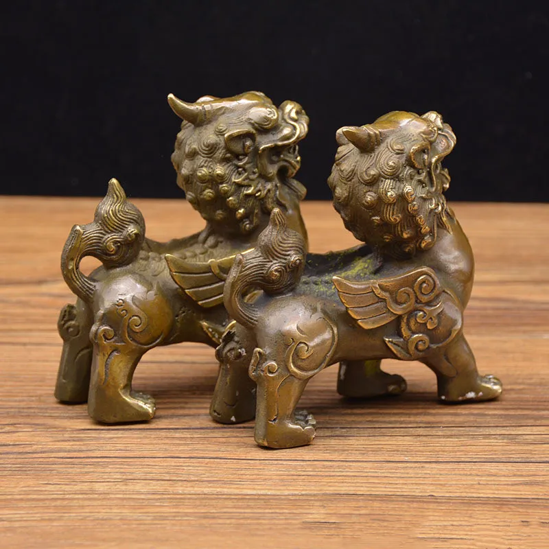

[HHT] Antique Unicorn Copper brave troops Feng Shui Gift Auspicious Decoration a type of mythical wild animal