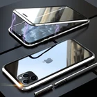 Роскошный Алюминиевый металлический бампер, двухсторонний прозрачный стеклянный Магнитный чехол для iPhone 11 Pro Max, магнитные Чехлы, защитный чехол 360 дюйма