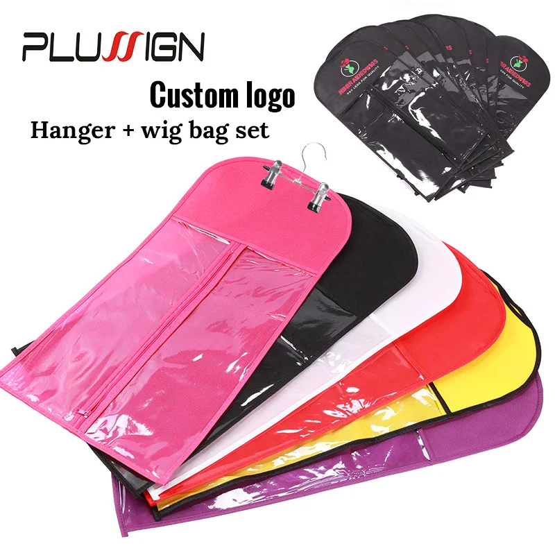 Custom Logo Wig Bags Organizer Hanger Black Pink Hair Extension Wig Storage With Hanger 20Sets Hairpieces Wig Storage Bag enlarge