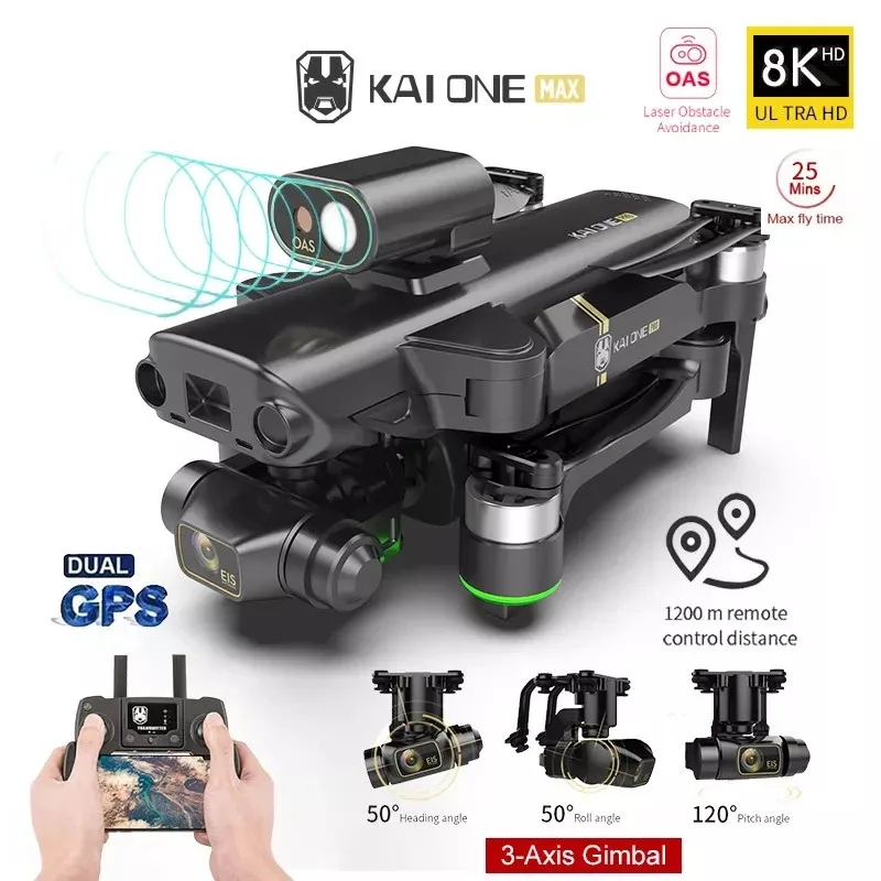 

Лучший Радиоуправляемый квадрокоптер KAI ONE MAX 8K HD с 3-осевым шарнирным подвесом и двойной камерой обход препятствий GPS Профессиональный бесще...