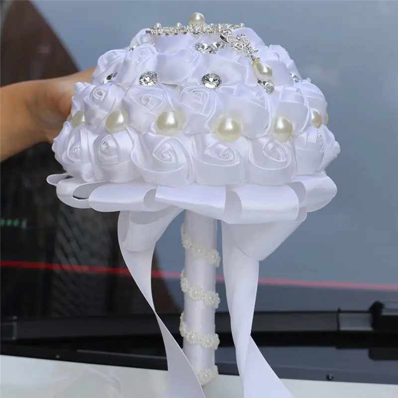 Великолепный Белый Шелковый букет невесты свадебные букеты с бриллиантами