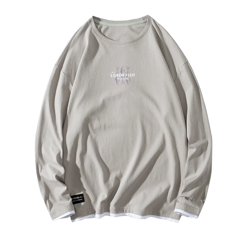 

FAVOCENT 2020 Men's Fansion Shirts Long Sleeve Casual Round Neck Print T-Shirt Black White Gray Loose Cotton Male Tops M-5XL