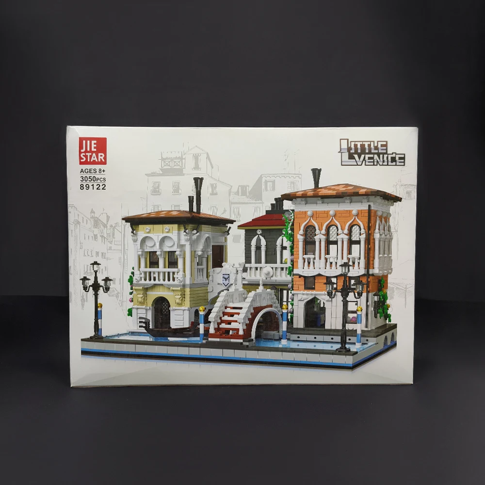 JIESTAR-bloques de construcci&oacute;n de casa Modular, juguete de ladrillos para armar peque&ntilde;a Venecia, vista a la calle, modelo de centro de jard&iacute;n, Ideas creativas expertas, Moc, 89122-1