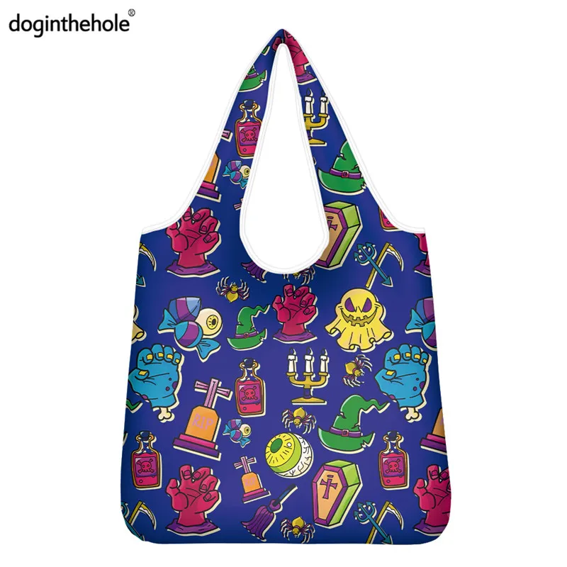 

Doginthehole Halloween ECO Shopper Bag Ghost Spider Casual Large Tote Bags For Supermarket Candy Print Family Shopping Sac