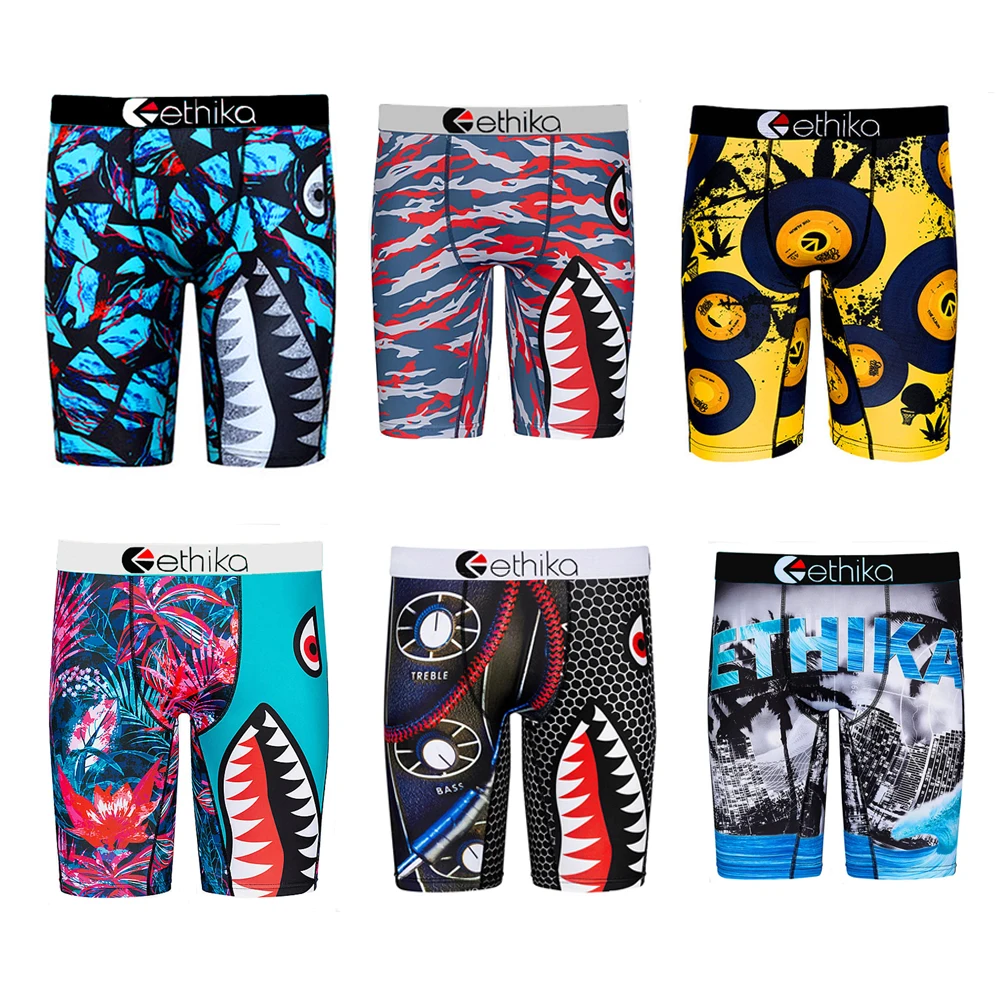 

Мужские трусы брифы с принтом Ethika, черные дышащие длинные трусы-боксеры, сексуальное нижнее белье для мужчин, гей-трусы