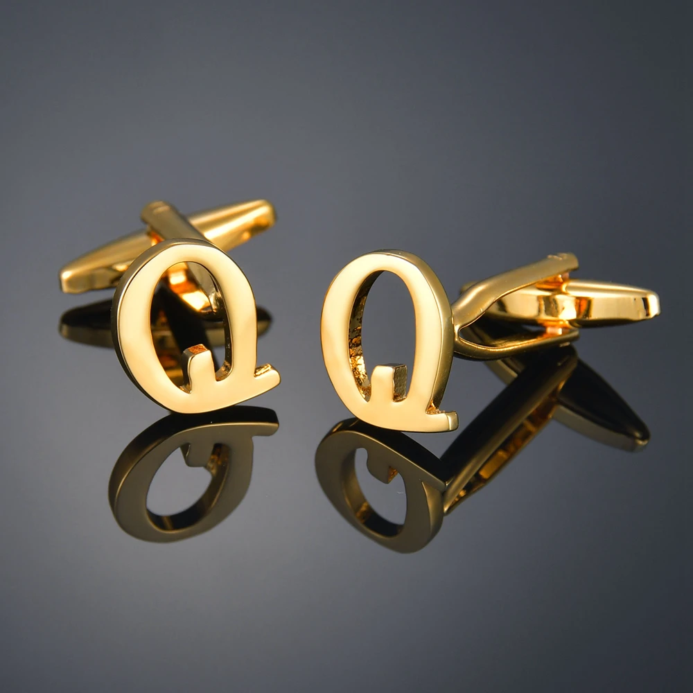 

Letter Q Design Luxury Gold Color Cufflinks For Mens Shirt Wedding Party Business Boyfriend Jewelry Gift