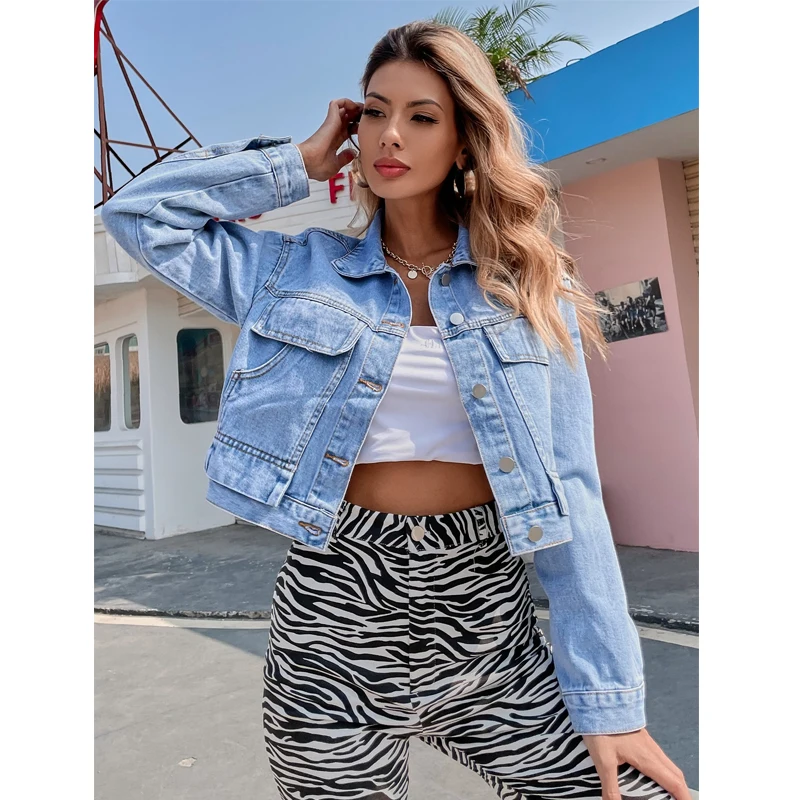 

Женский однобортный джинсовый кардиган, легкий кардиган в стиле ретро светильник высокой талией и длинными рукавами, зимняя одежда 2021