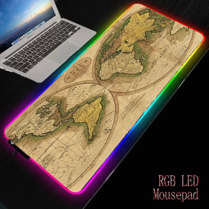 

MRGBEST big Mousepad Old World Map laptop rubber mice pad RGB LED Illuminate desktop mats with sewn edges for gamer gaming