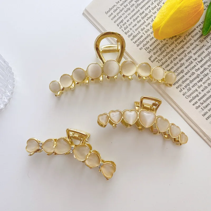 

Hot Sale Metal Claw Large Opal Hair Claw Clips Jaw Clip Non-Slip Ponytail Holder Strong Hold Hair Grip Catch Barrettes For Women