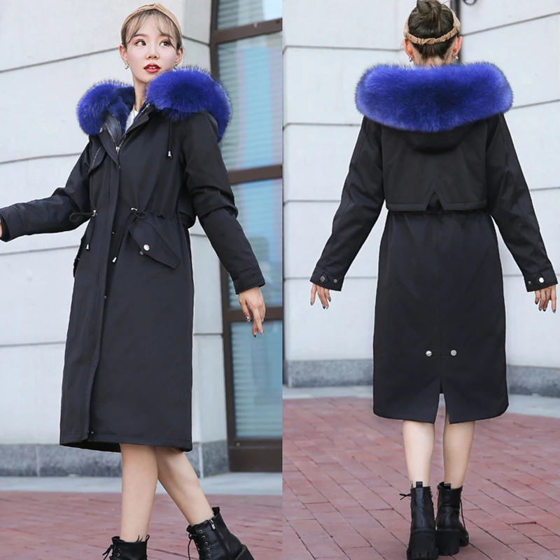 Women Winter Jacket Real Fur Coat Long Parka waterproof women coat Natural fox Fur Collar Thick Warm Real Rex rabbit hair Liner