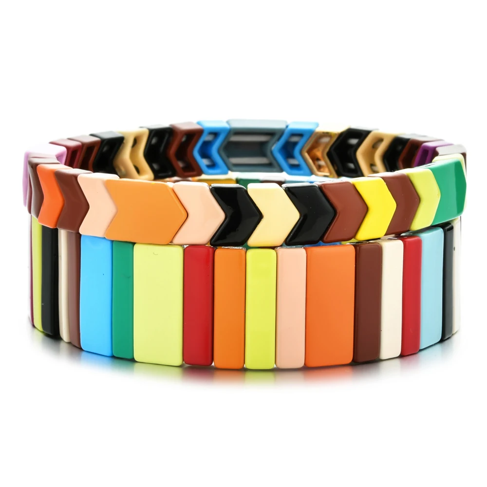 

Vintage Enamel Tile Bracelets Stackable Fashion Arrow Bracelet For Women Summer Beach Stretch Allloy Paint Jewelry 2023 New