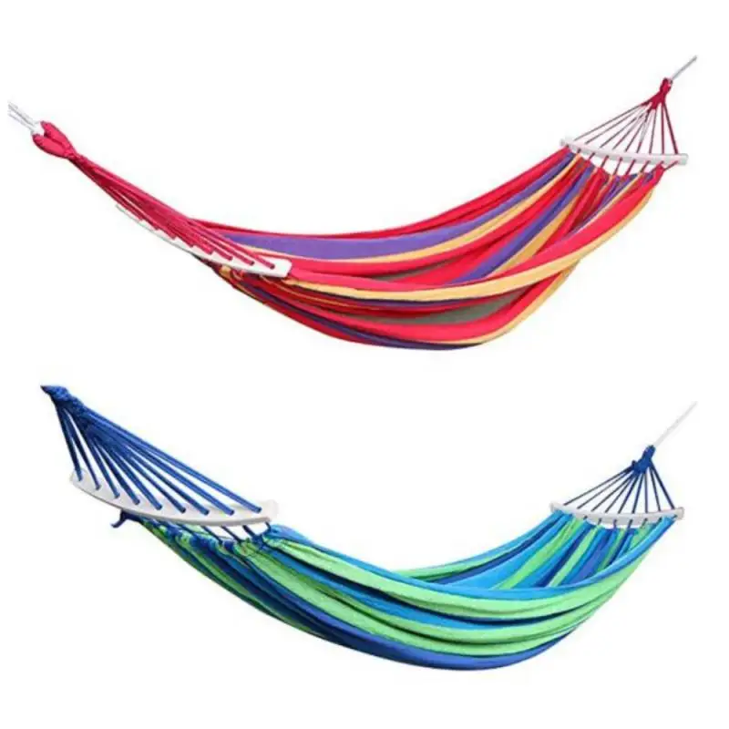 

Single And Double Outdoor Canvas Camping Hammock Portable Hammock Bend Wood Stick Blue Red Camping Equipment