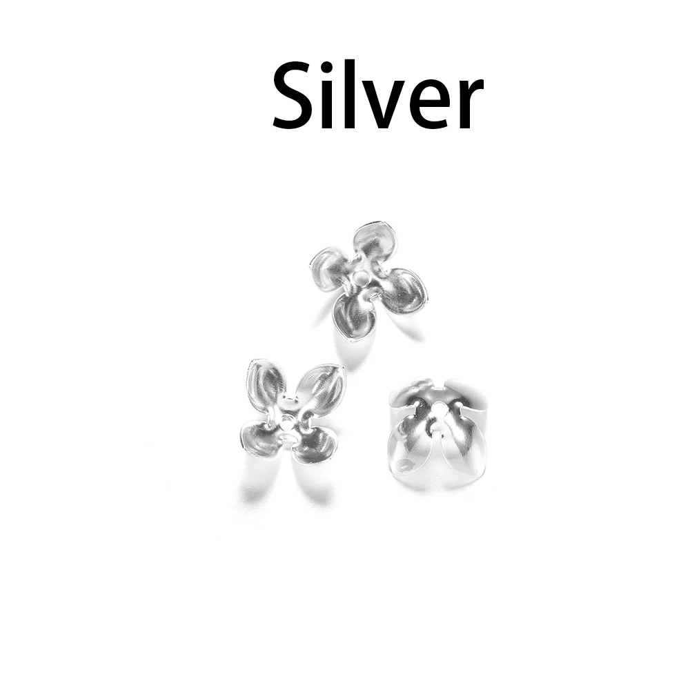 Silver 50 шт./лот, железные, серебристые, позолоченные бусины, колпачки s, Цветочная фурнитура, лепестки, бусины, Подвески для изготовления ювелирных изделий - Цвет: Silver