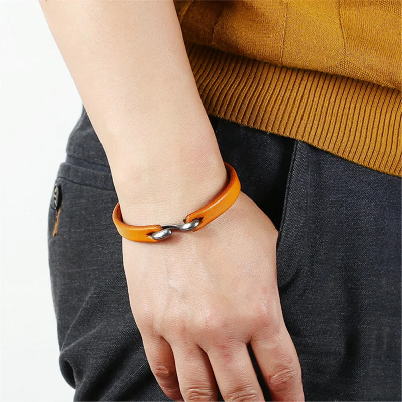 Античный простой мужской браслет из натуральной кожи 3 цвета кожаный для мужчин