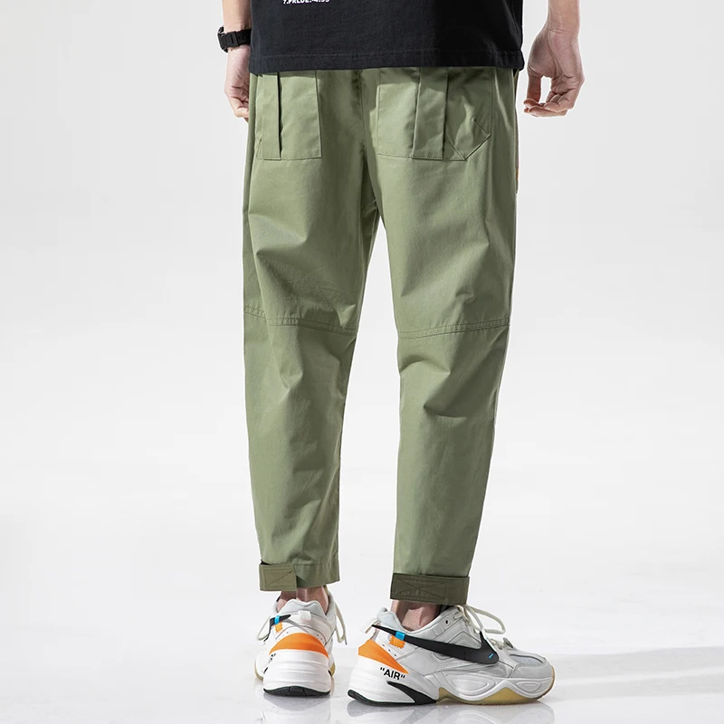 

Men's 2021 Lightweight Cotton Sewing Casual Men's Trousers Straight Loose Ankle Trousers with Drawstring Pockets