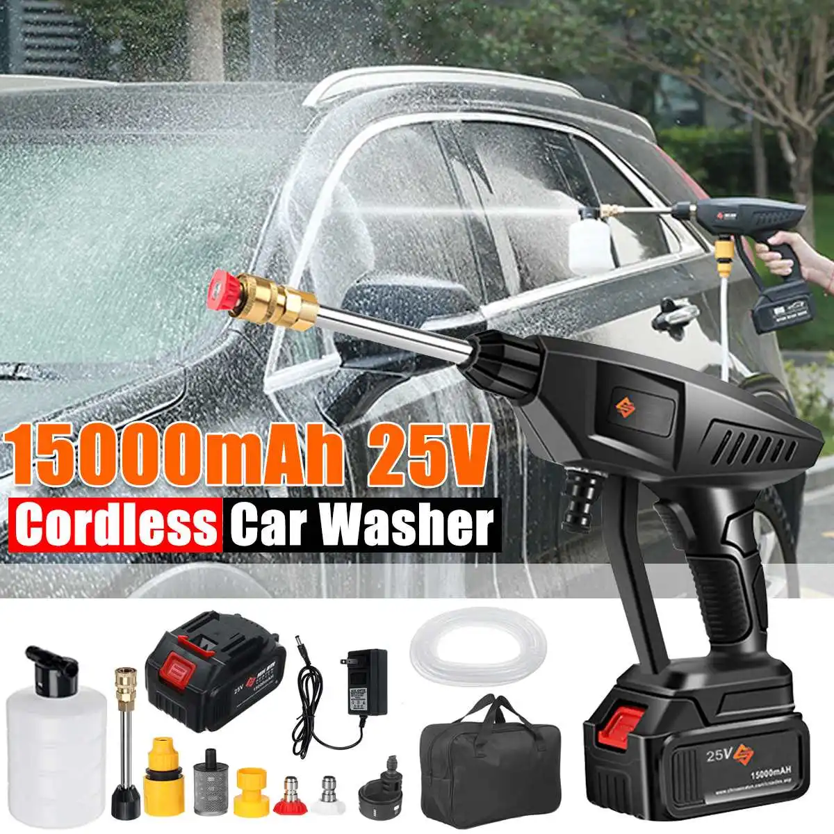 

25V 15000mAh Wireless High Pressure Car Washer Handheld Car Wash Water Sprayer Nozzle Gun Garden Water Jet For Makita Battery