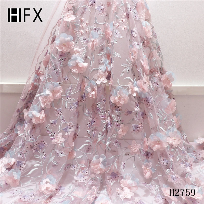 HFX Yellow Luxury Handmade Big 3d Flowers Nigeria Bridal Beaded Stones Embroidery African lace fabric Tulle Lace Fabric X2759 | Дом и сад