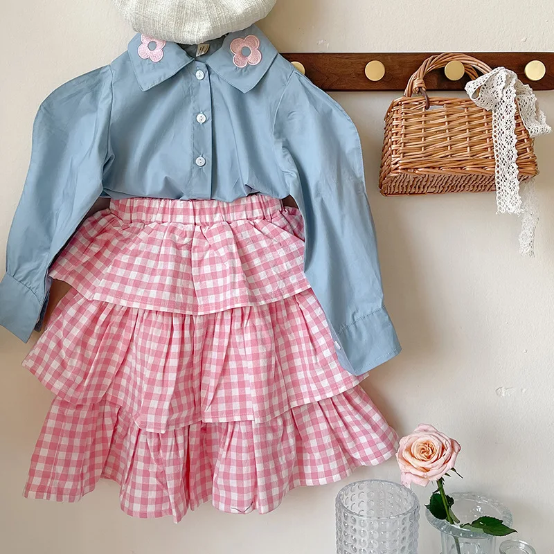 Весна 2022 розовые клетчатые юбки в Корейском стиле для маленьких девочек deer jonmi
