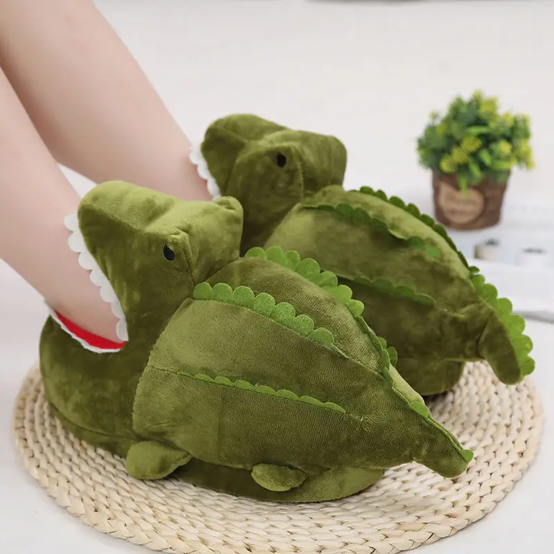 Winter Animal Alligator Shark Shoes Indoor Funny Slippers Teen Boys Girls House Fuzzy Slides Men Plush Home Shoes Warm Slippers