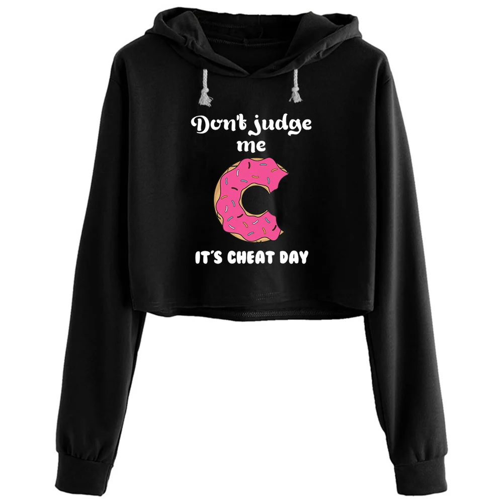 

Its Cheat Day Crop Hoodies Women Aesthetic Kpop Korean Y2k Pullover For Girls
