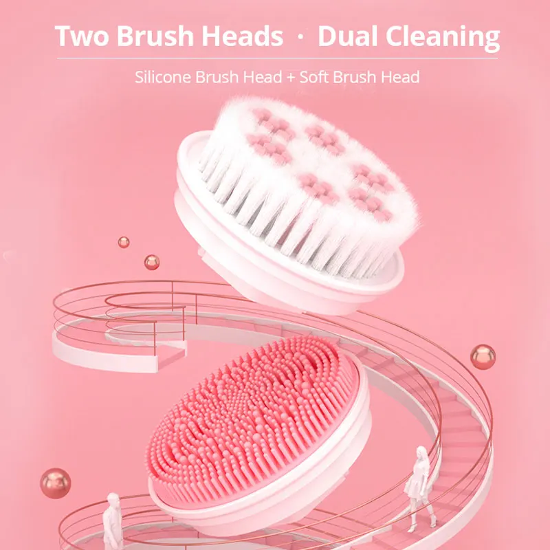 Очищающая щетка для лица с двумя головками звуковое вибрационное электрическое