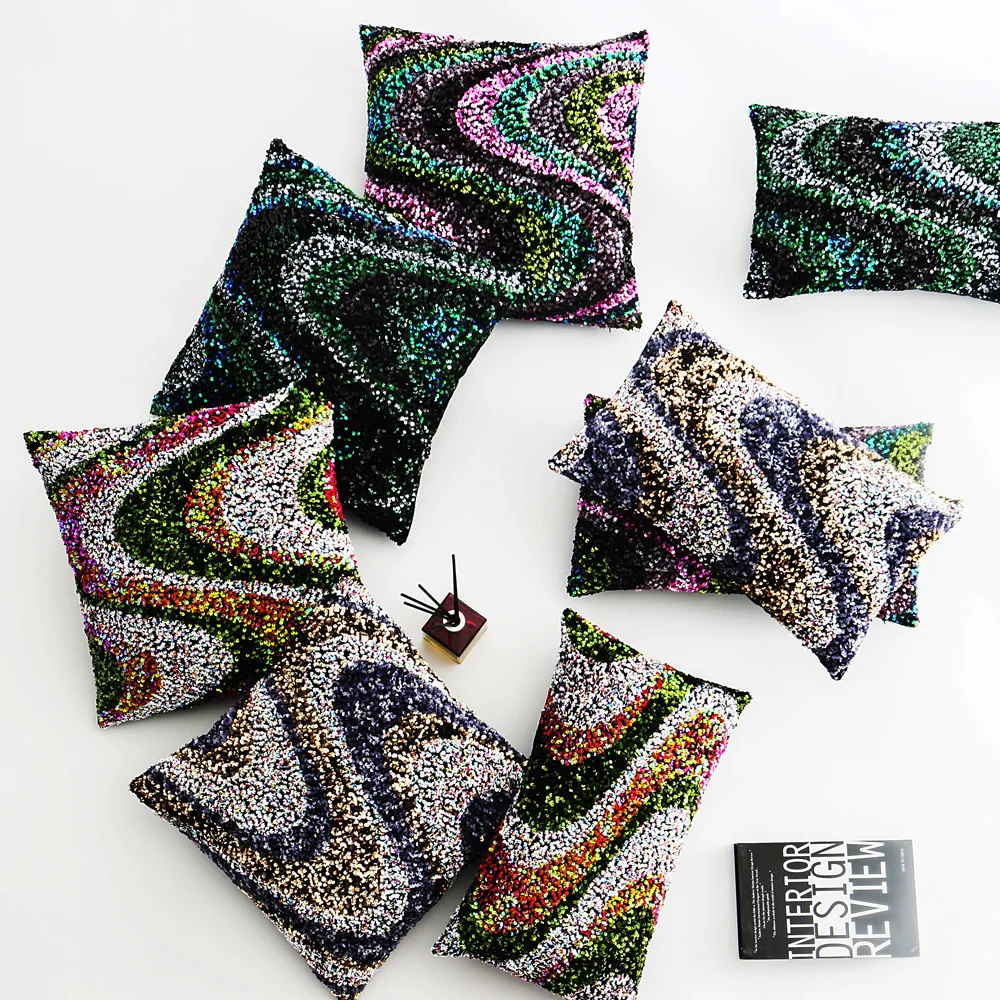 

Colorful Sequins Cushion Cover 45x45cm Big Wave Shape Pattern Nordic Home Sofa Decoration Pillow Case housse de coussin T639