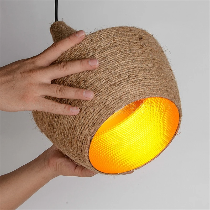 

vintage hemp rope pendant light Retro restaurant decor hanging lamp hanglamp for home Golden reflection room lamps illumination