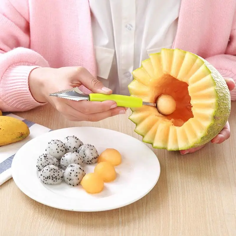 2 In 1 DIY Ice Cream Ball Spoon Assortment Fruit Digging Tool Watermelon Melon Carving Gadgets Knife Kitchen | Дом и сад