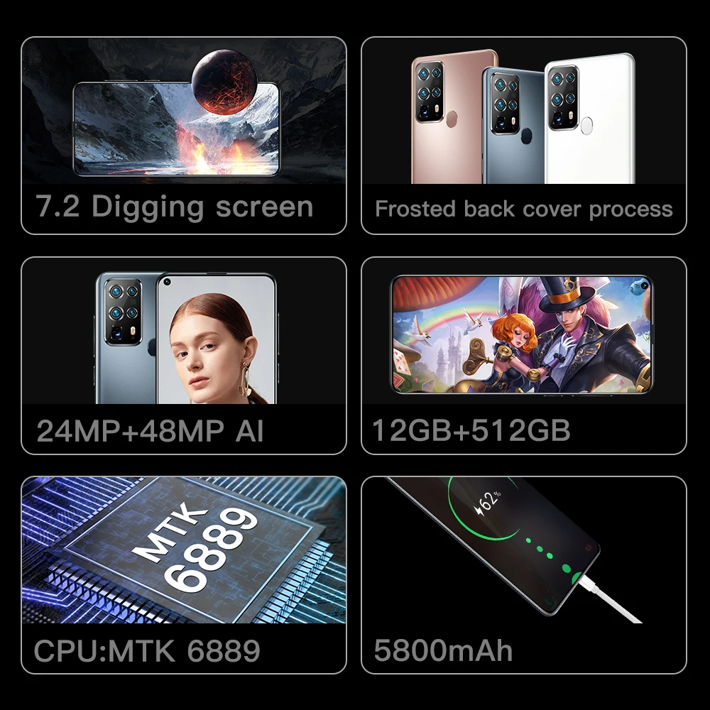 

S40U 7.2 Inch Unlocked Smartphone 10-Core MTK6889 Android10 5G LET Cellphone 12+512GB Face ID Dual SIM Mobile Phone Celulares