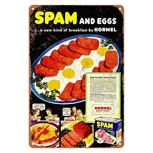 

Metal Sign Hormel Spam Eggs Vintage Tin Signs Farmhouse Home Kitchen Wall Old Country Decor Art 8 x 12 inches