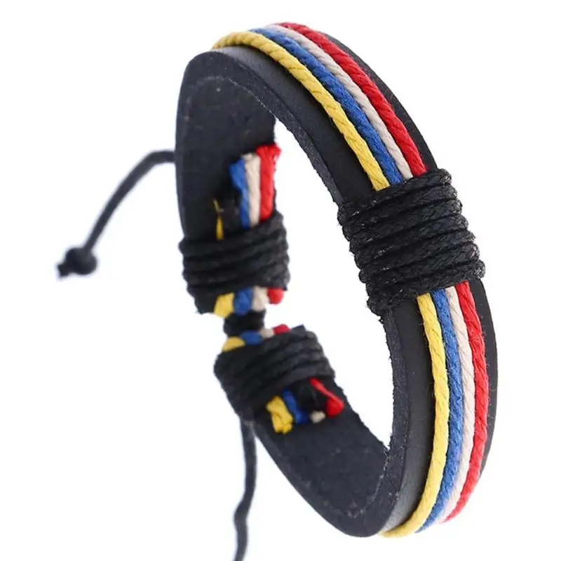 Vintage Braided Leather Bracelet Men Charm Colorful Warp Braslet For Homme Hip Hop Jewelry Handmade Multilayer Braclet | Украшения и
