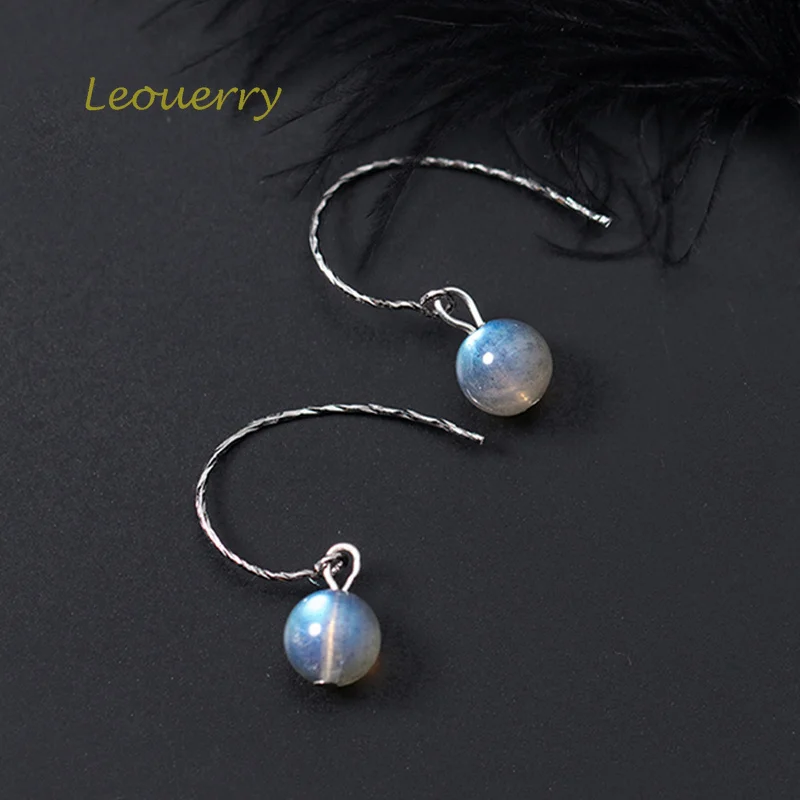 Leouerry 925 Sterling Silver Natural Moonstone Drop Earrings Women Lady Elegant Gradient Labradorite Charming Jewelry | Украшения и
