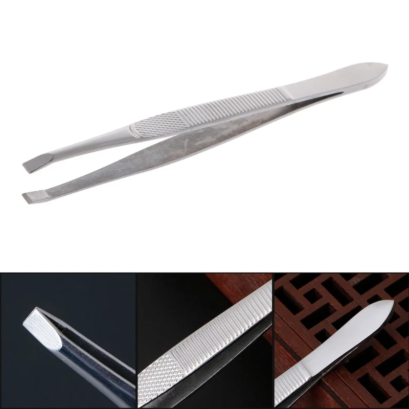 

Professional Stainless Steel Eyebrow Hair Removal Tweezer Flat Tip Tool New