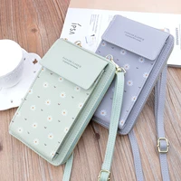 women vertical style double layer zipper leather wallet hand mobile phone case should bag