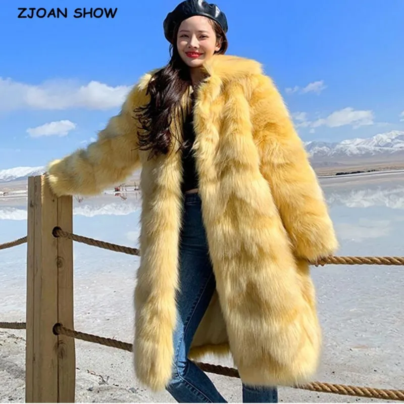 Высококачественная зимняя пушистая шуба из искусственного меха длинная