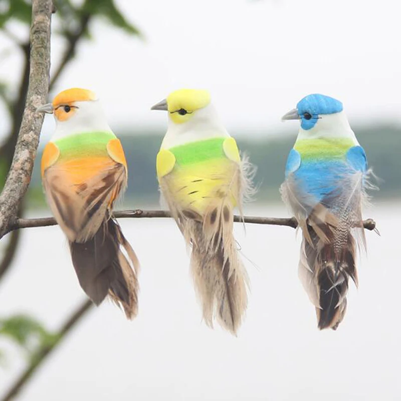 1Pc artificial feather birds nest decorative mini swallows home garden ornaments color random | Дом и сад