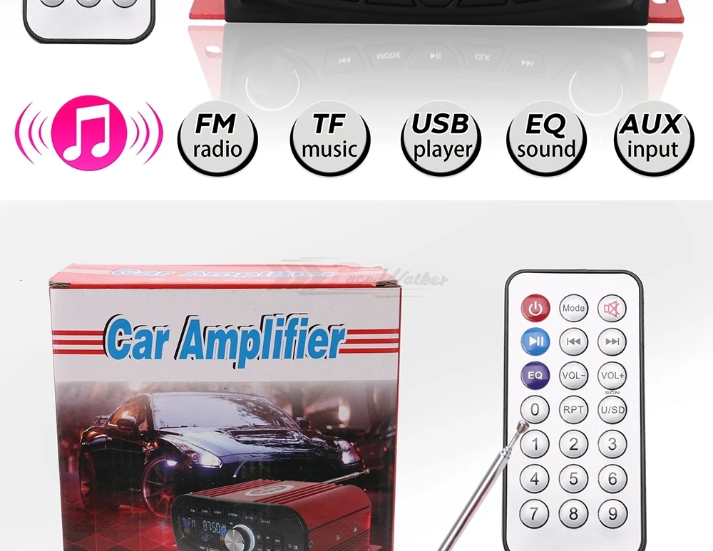 Красный Профессиональный усилитель мощности мотоцикла автомобиля usb аудио FM радио с ЖК-дисплеем