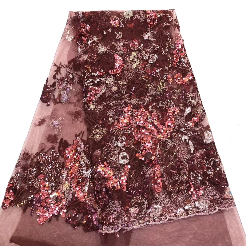 

African Lace Fabric 2020 Net Lace With Exquisite Beads Sequins Embroidery Colorful Lace Solid Polyester For Daily
