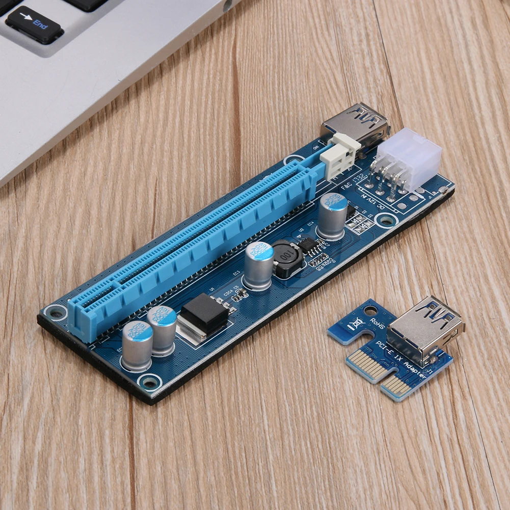 PCI E Express 1x до 16x Райзер адаптер с SATA 15pin 6pin кабелем питания 60 см USB 3 0 кабель для