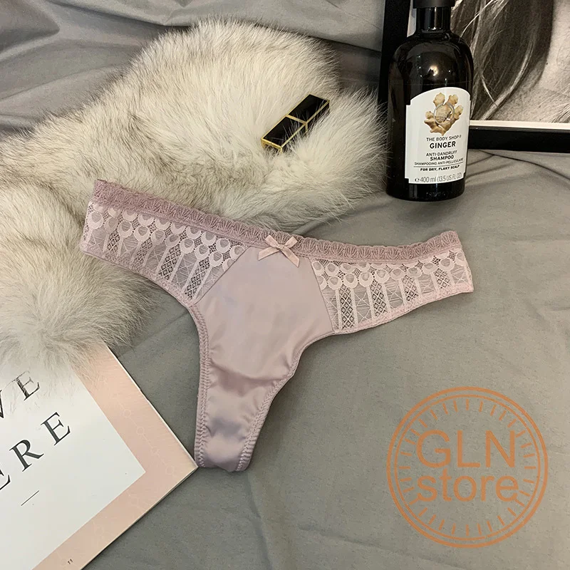 

Women's underwear high-end silk satin sexy ice t-shaped pants women lace low waist women's underwear fun t-pants