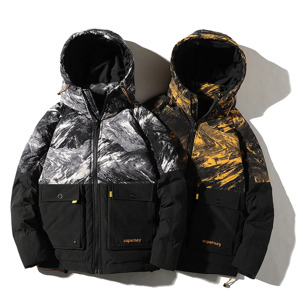 Covrlge Man Duck Down Jacket Light Thick Jackets Men Hooded 90 Fleece Jacket  Men Stand-up Collar Coat Men US Size White MWY032