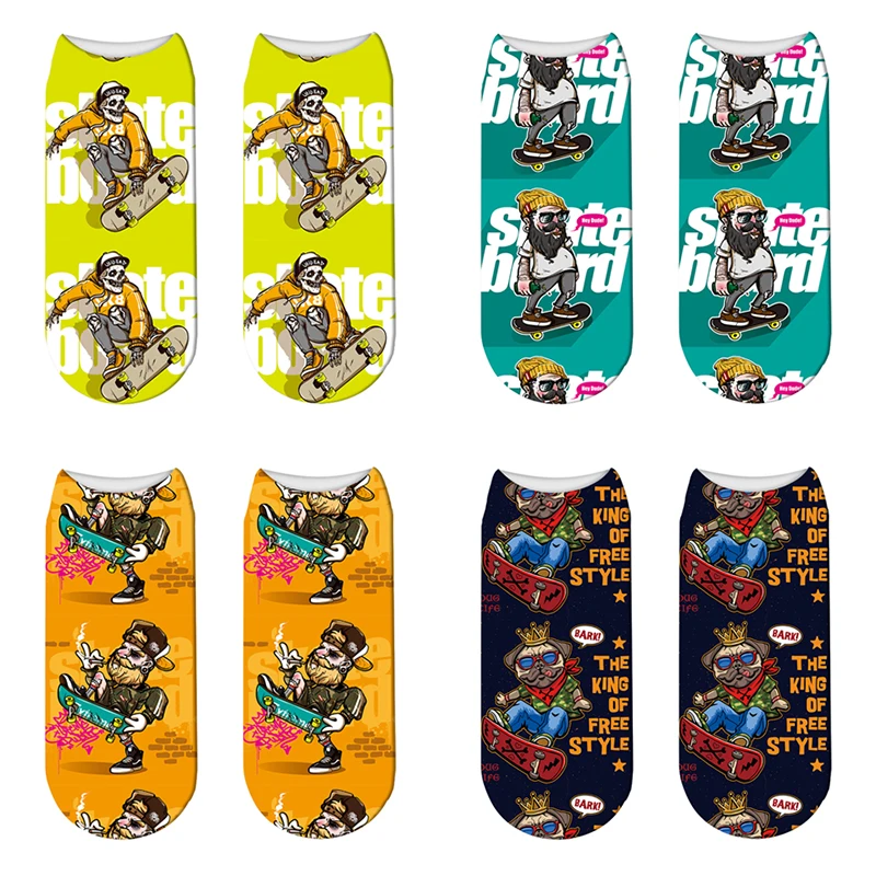 Новые женские носки в стиле панк с 3D-принтом черепа забавные удобные унисекс