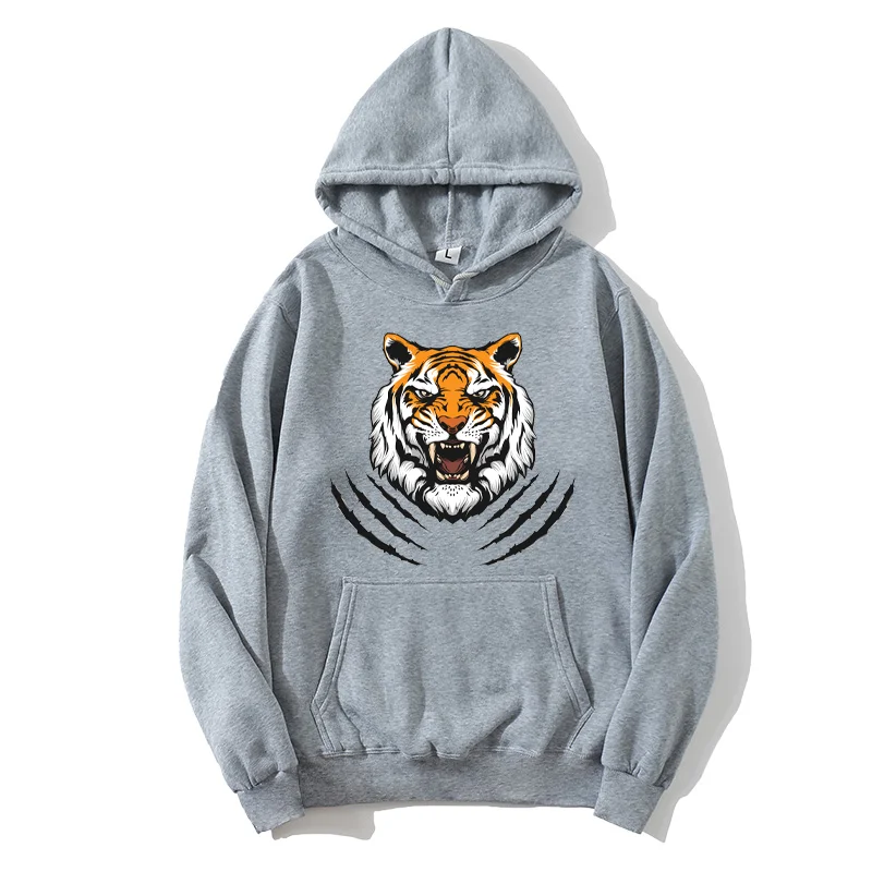 

Men's Hoodie Sweatshirt Spring Fall 2021 Pulper Tiger Head Print Fashion Men's Black and White Streetwear Hip Hop