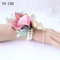 yo cho own design wedding pearl wrist hand flower artificial orchid fabric flower brooch corsage wedding party prom accessories
