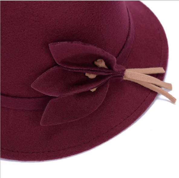 

Top European and American British style lady hat qiu dong warm imitation wool felt hat fashionable leaf flower hat