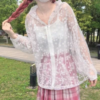 summer thin daisy shirts women plus size 4xl daily sun proof outwear sweet girl chic long sleeve loose gauze lace fairy blouses