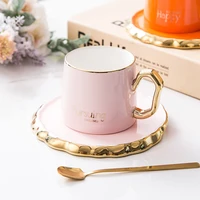 luxury coffee cup saucer with glod handle coffee spooon set ceramic mug afternoon tea cup gift 180ml mug