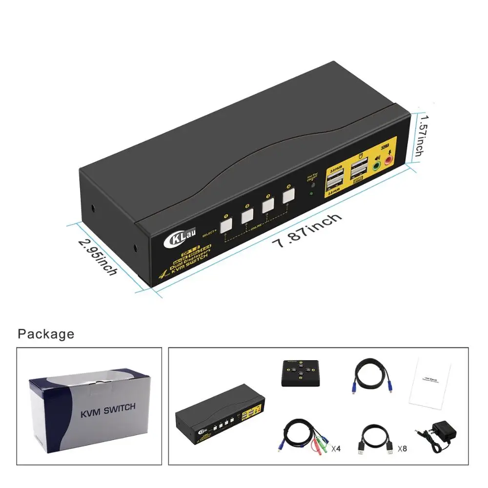 4-портовый переключатель KVM с двумя мониторами Расширенный дисплей 4K @ 60 Гц 4:4:4 со