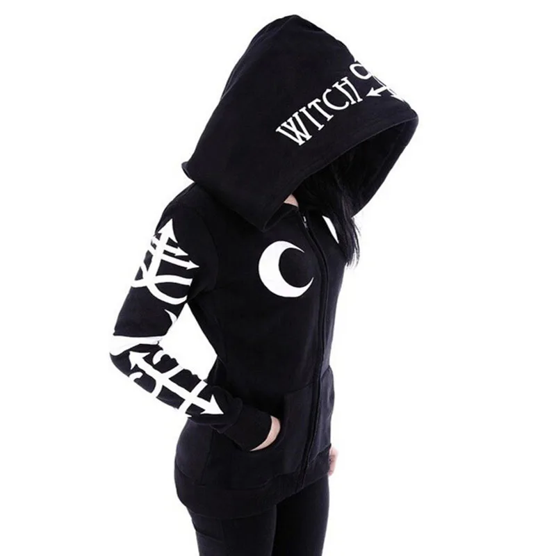 1 color 5 size Punk Style Women Hoodies Gothic Moon Letters Printed Sweatshirts Kpop Clothing Long Sleeve Zipper Jacket Coat | Женская