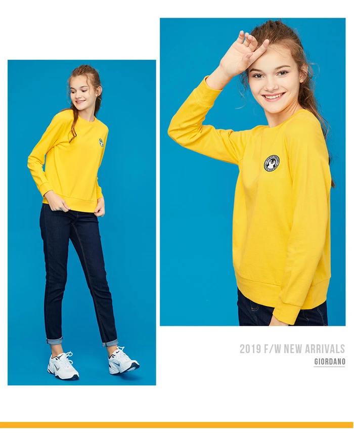 Giordano/Женская толстовка со значки с животными, пуловер с круглым вырезом, махровые топы с длинными рукавами, Sudaderas Para Mujer, смешанный хлопок 13329812
